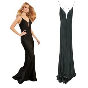 Tiffany Designs Black Shimmering Mermaid Evening Formal Gown Maxi Dress Size 0‎